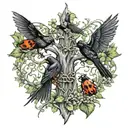 2 ladybugs 2 crows 2 dragonflys intertwined around a tree of life tattoo design idea