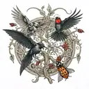 2 ladybugs 2 crows 2 dragonflys intertwined around a tree of life tattoo design idea