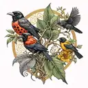 2 ladybugs 2 crows 2 dragonflys intertwined around a tree of life tattoo design idea