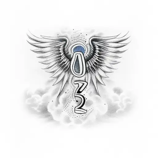 wing with clouds and romanian numbers tattoo design idea