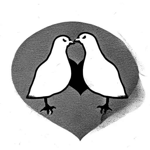 Two doves kissing with heart tattoo design idea