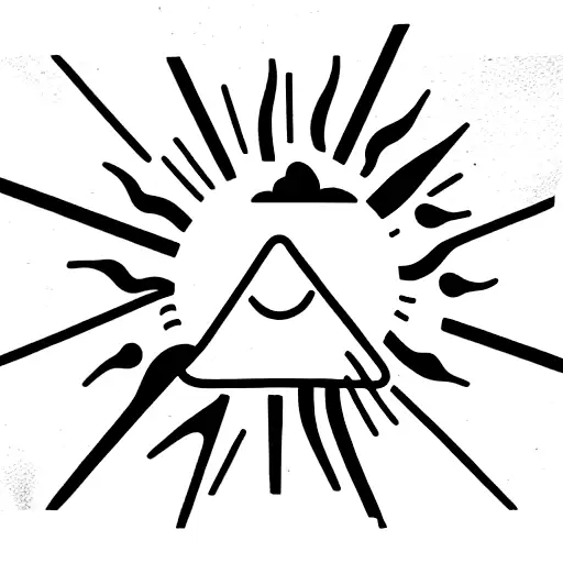 sun and cloud inside triangle tattoo design idea