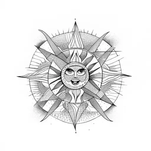 sun and storm inside the triangle tattoo design idea