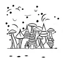 A mystical forest with glowing mushrooms and fireflies tattoo design idea