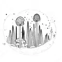 A mystical forest with glowing mushrooms and fireflies tattoo design idea