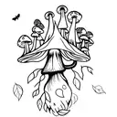 A mystical forest with glowing mushrooms and fireflies tattoo design idea