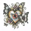 little heart with 3 butterflies and  magic wand  tattoo design idea