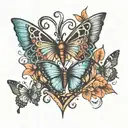 little heart with 3 butterflies and  magic wand  tattoo design idea