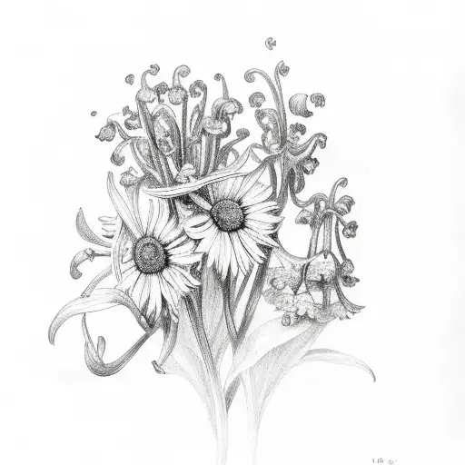 lilly of the valley flower and aster flower tattoo design idea