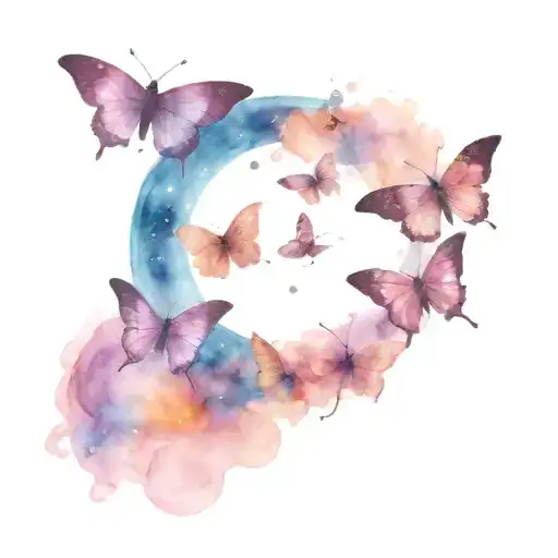 universe planets with butterflies blue color tattoo design idea