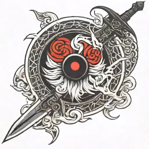 Demonic female samura sword over sharingan tattoo design idea