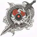 Demonic female samura sword over sharingan tattoo design idea