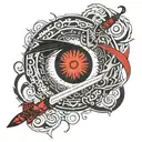 Demonic female samura sword over sharingan tattoo design idea