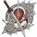 Demonic female samura sword over sharingan tattoo design idea