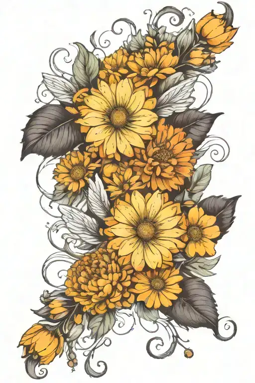 calendula and marigold flowers with wings made tattoo design idea