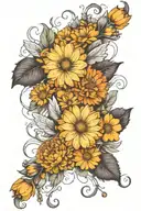 calendula and marigold flowers with wings made tattoo design idea