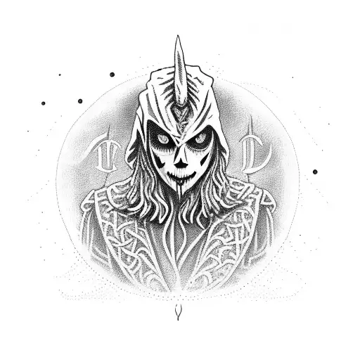 scarecrow that looks like lucifer in a garden tattoo design idea