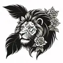 lion adn rose surrounded tattoo design idea