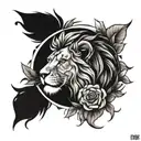 lion adn rose surrounded tattoo design idea