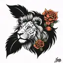 lion adn rose surrounded tattoo design idea