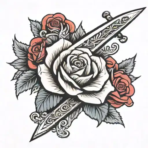 sword through rose tattoo design idea