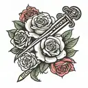 sword through rose tattoo design idea