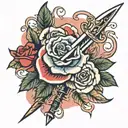 sword through rose tattoo design idea