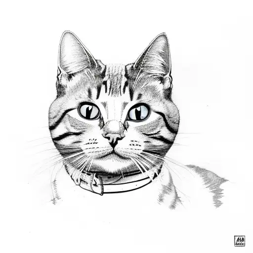 Portrait of Bart the cat in a sketchy and minimalist style tattoo design idea