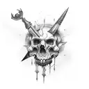 a dagger that rips through the skin with blood drops at the end tattoo design idea