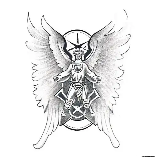 back of forearm archangel michael tattoo design idea