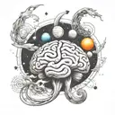Abstract representation of ADHD brain waves with celestial elements tattoo design idea