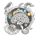 Abstract representation of ADHD brain waves with celestial elements tattoo design idea