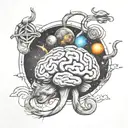 Abstract representation of ADHD brain waves with celestial elements tattoo design idea