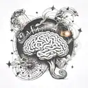 Abstract representation of ADHD brain waves with celestial elements tattoo design idea