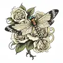 Dragonfly white rose tattoo design idea