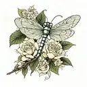 Dragonfly white rose tattoo design idea