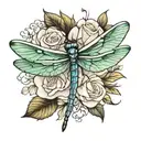 Dragonfly white rose tattoo design idea