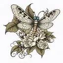 Dragonfly white rose tattoo design idea
