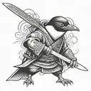 samurai penguin holding santoku knife tattoo design idea