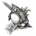 samurai penguin holding santoku knife tattoo design idea