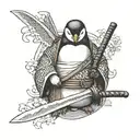samurai penguin holding santoku knife tattoo design idea