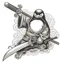 samurai penguin holding santoku knife tattoo design idea