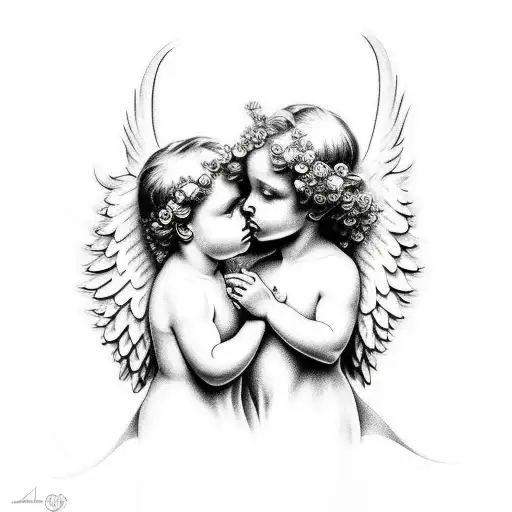 Angel cherubs kissing tattoo design idea