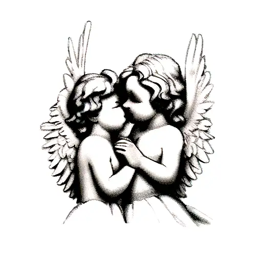 Angel cherubs kissing tattoo design idea