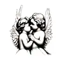 Angel cherubs kissing tattoo design idea