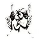 Angel cherubs kissing tattoo design idea