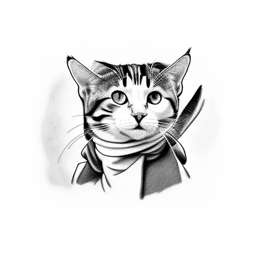 calico cat drawn in the style of vermeer's girl with a pearl earring tattoo design idea