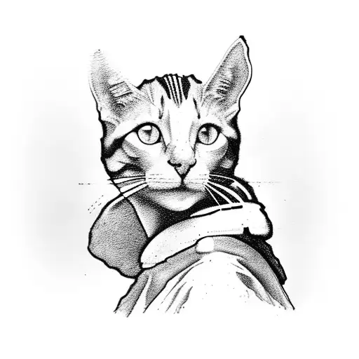 vermeer's girl with a pearl earring but with a calico cat tattoo design idea