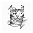 calico cat drawn in the style of vermeer's girl with a pearl earring tattoo design idea