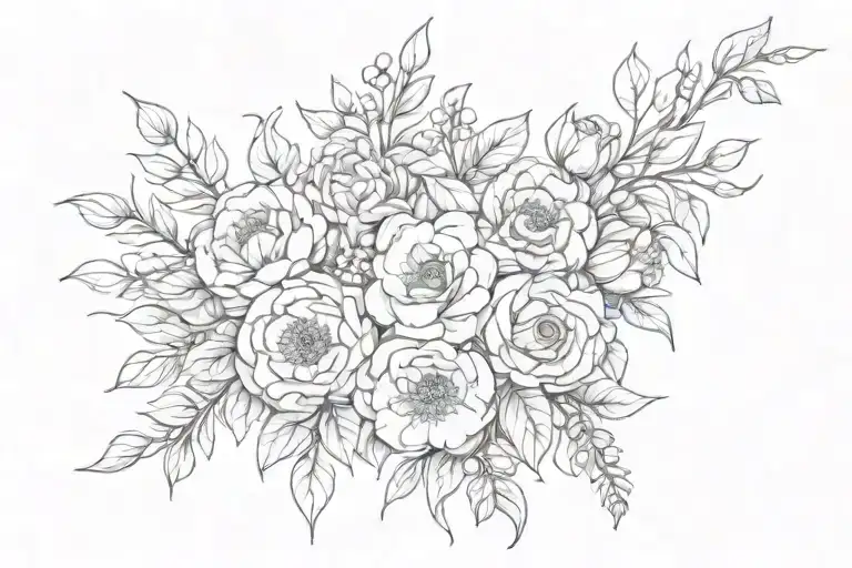 hanging flowe bouquet tattoo design idea